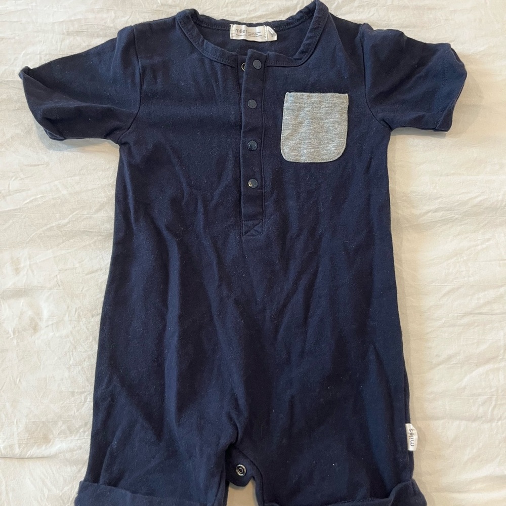 Miles the Label Navy Blue Baby Romper with Gray Pocket 9 mo